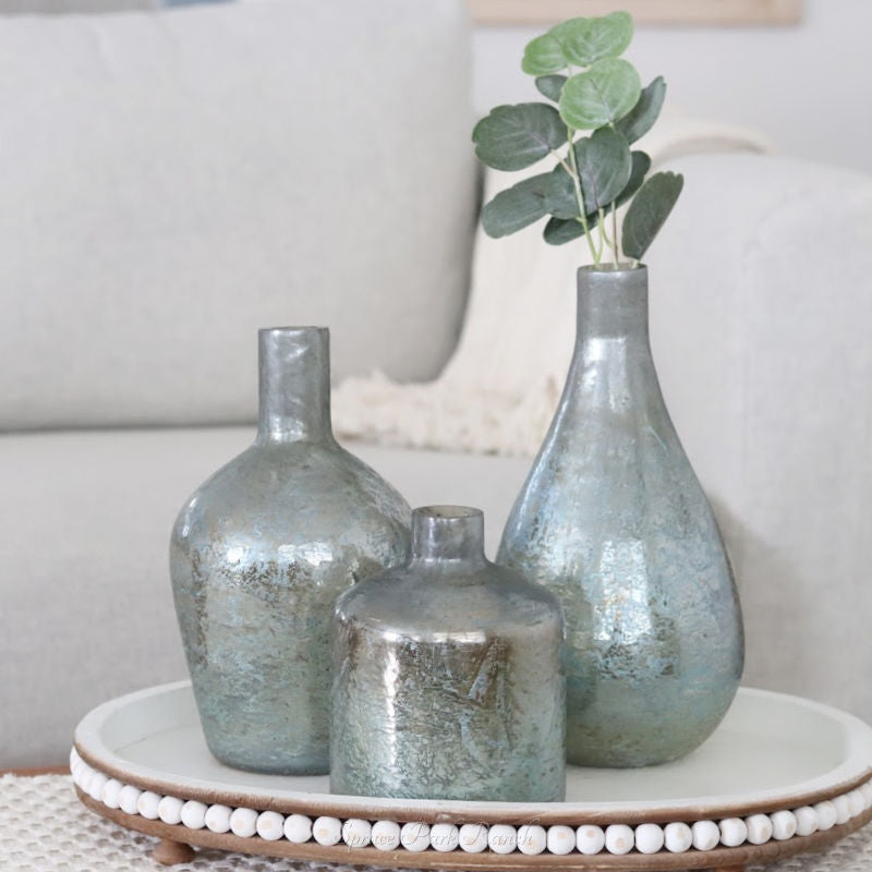 Antique Matte Blue Glass Bottle Vases