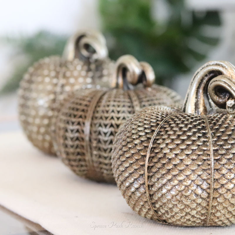 Antique Textured Gold Resin Pumpkin