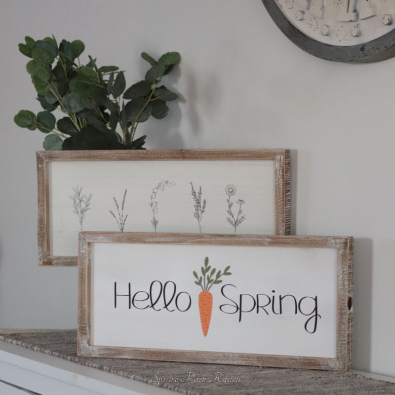 Reversible Wood Hello Spring and Flower Sign