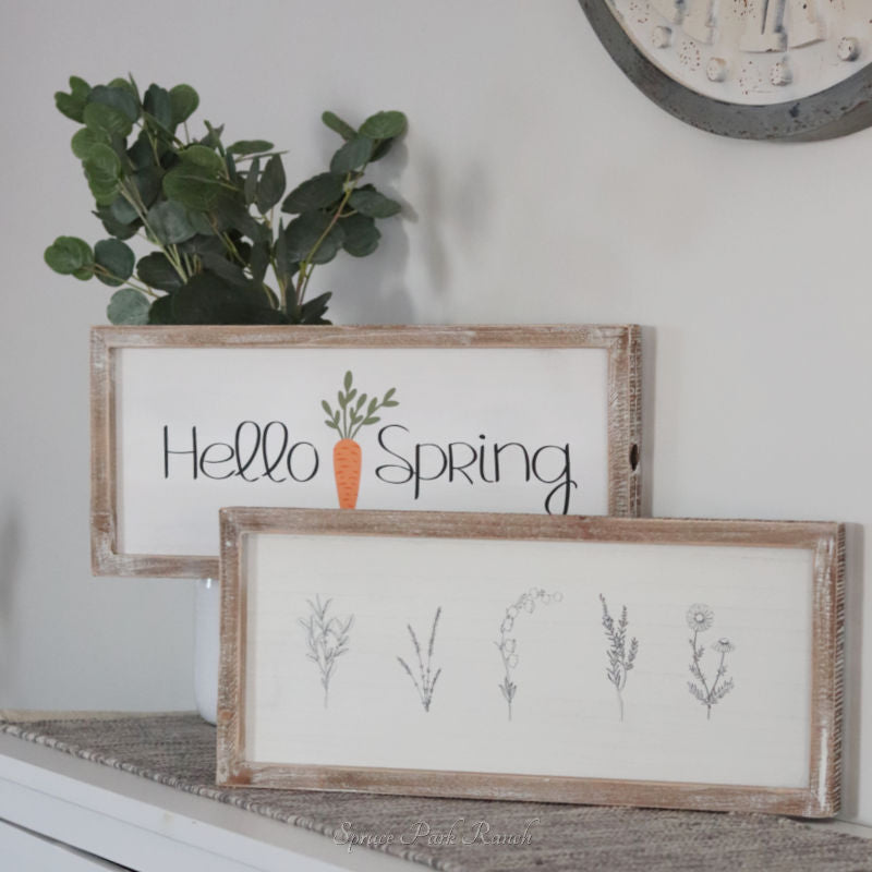 Reversible Wood Hello Spring and Flower Sign