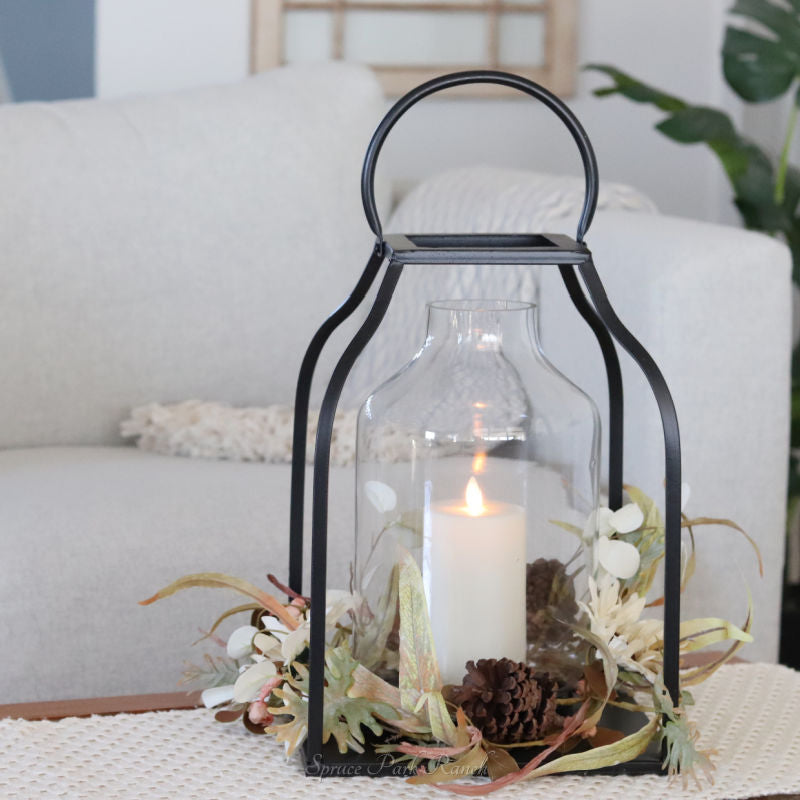 Black Metal Trapezoid Lantern With Glass Hurricane Extra Large