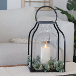 Black Metal Trapezoid Lantern With Glass Hurricane Extra Large