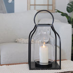 Black Metal Trapezoid Lantern With Glass Hurricane Extra Large