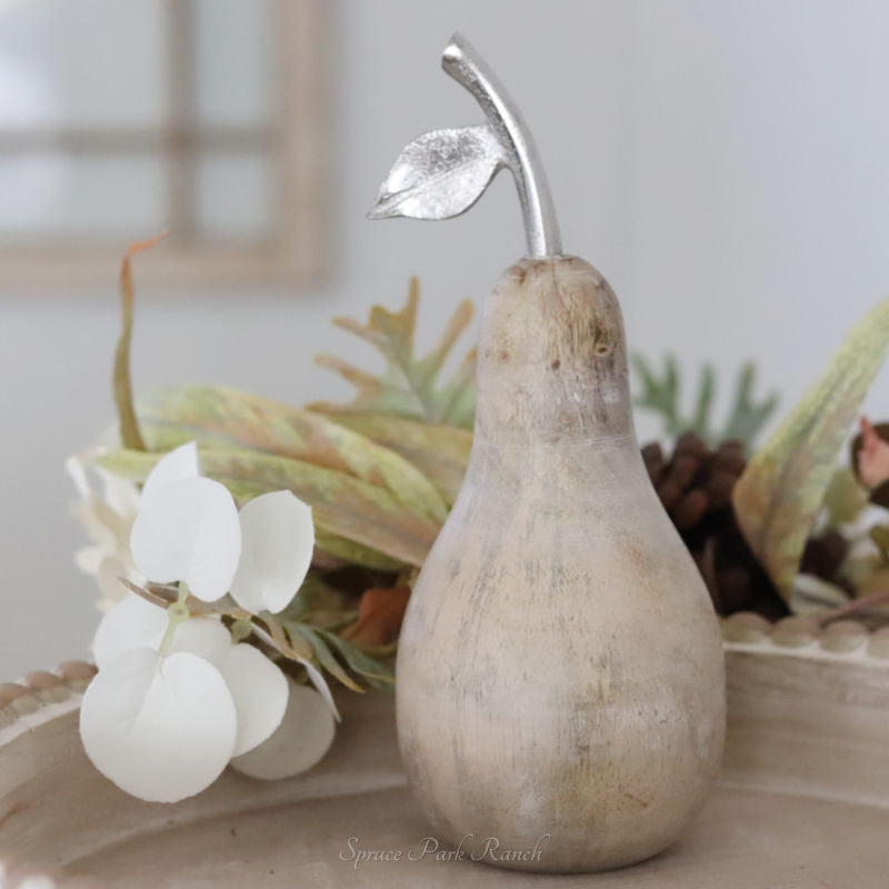 Mango Wood And Metal Pear
