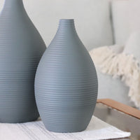 Matte Grey Long Neck Metal Vase