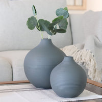 Matte Grey Round Metal Vase
