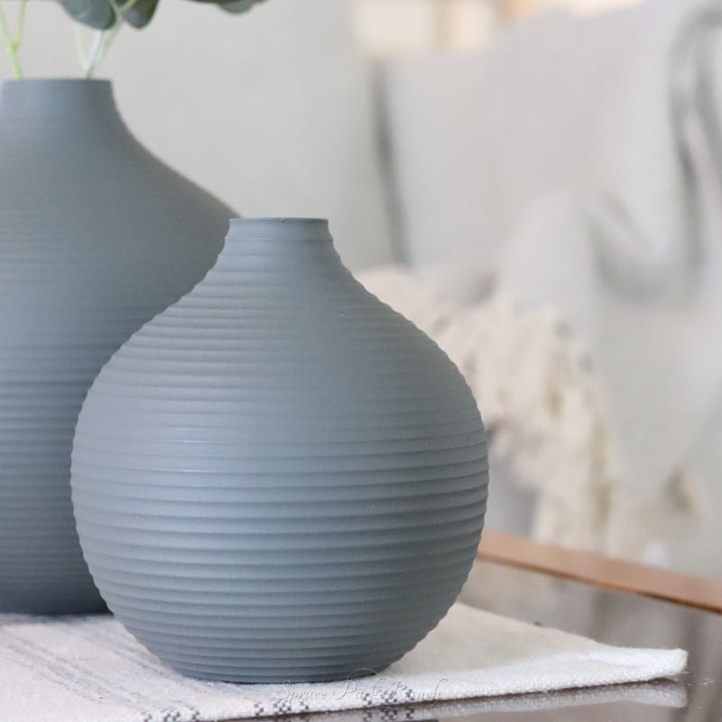 Matte Grey Round Metal Vase