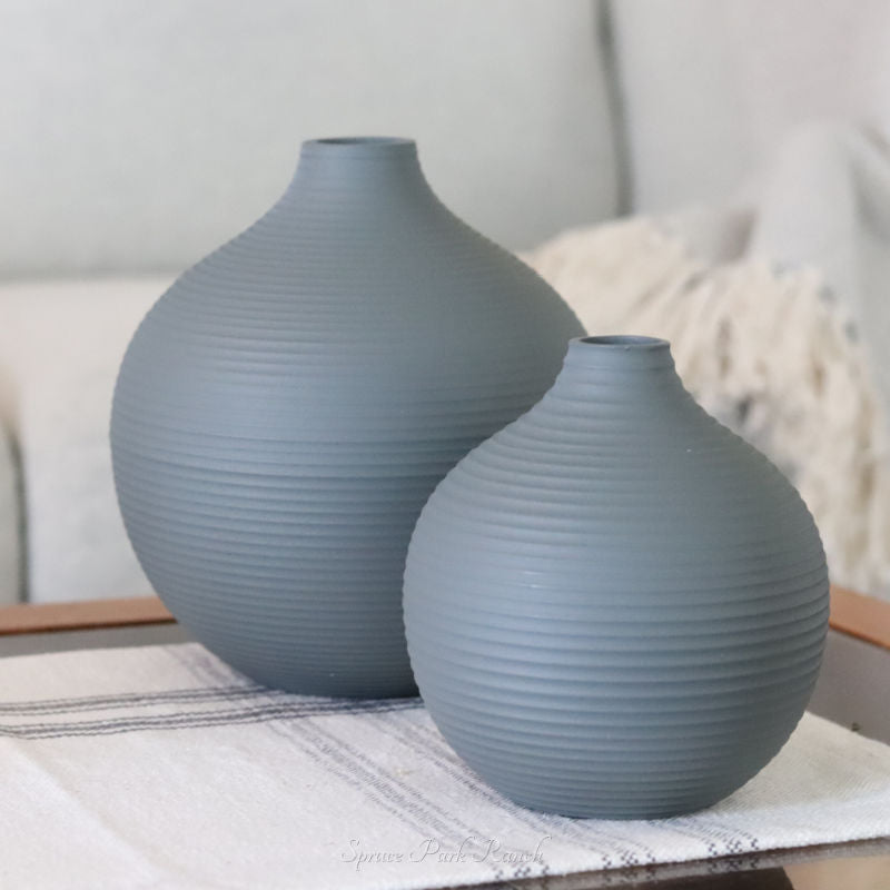 Matte Grey Round Metal Vase