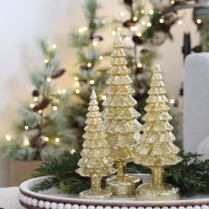 Gold LED Mercury Glass Tree on Pedestal