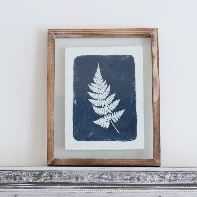 Glass Framed Navy Fern Print