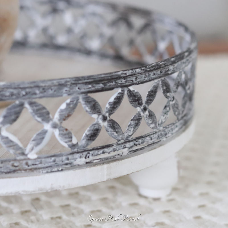 One Tiered Round Tray Whitewashed