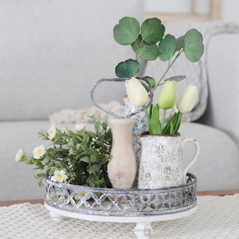 One Tiered Round Tray Whitewashed