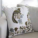 Blue Green Floral and Bird Embroidered Large Pillow