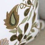 Blue Green Floral and Bird Embroidered Large Pillow