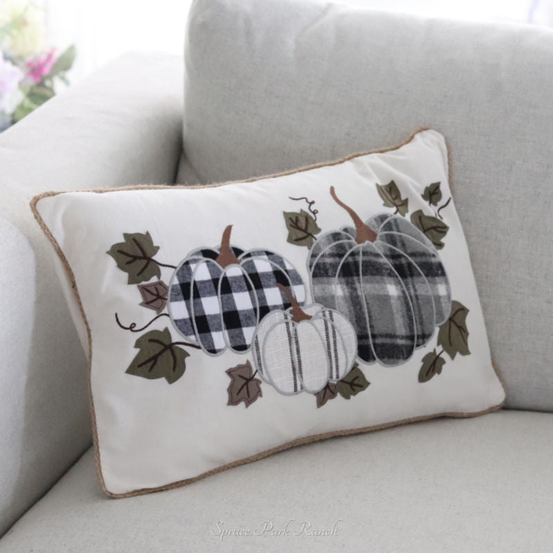 Plaid Pumpkin Applique Pillow