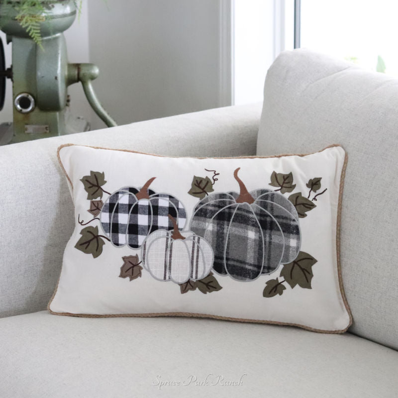 Plaid Pumpkin Applique Pillow