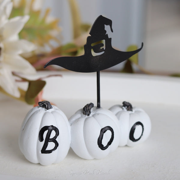 White Resin BOO Pumpkins
