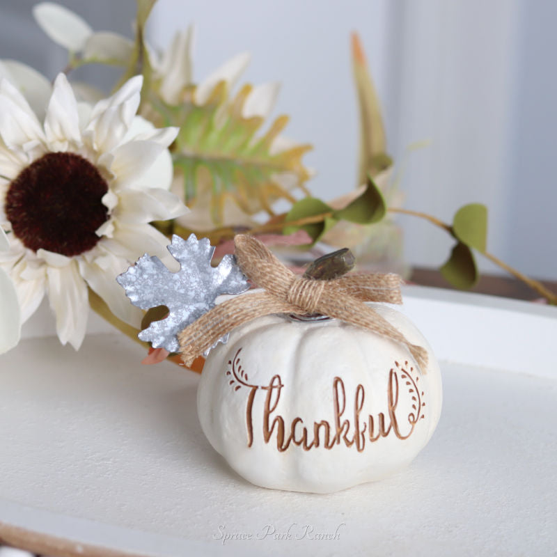 Metal Leaf Resin Pumpkin White
