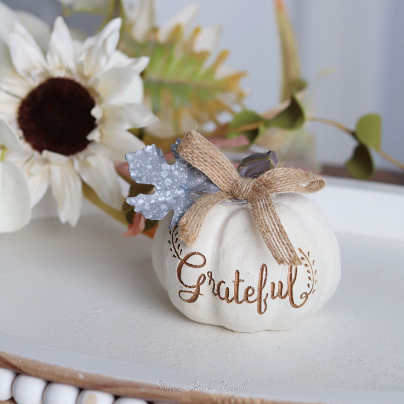 Metal Leaf Resin Pumpkin White