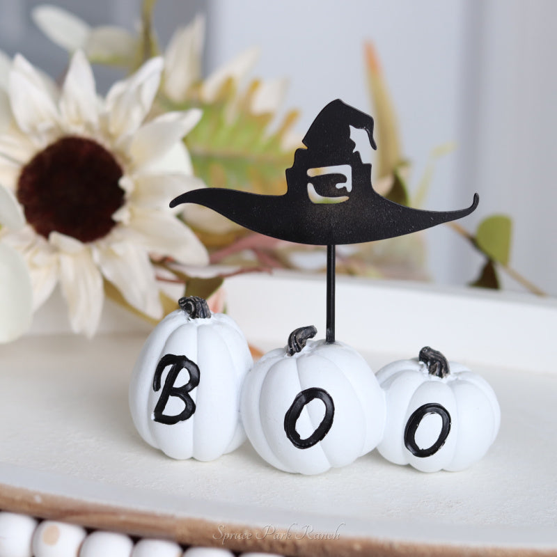 White Resin BOO Pumpkins