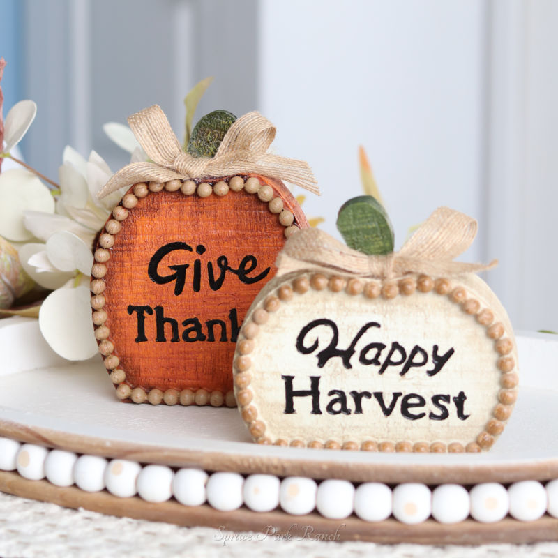 Beaded Resin Wood Look Pumpkin Block