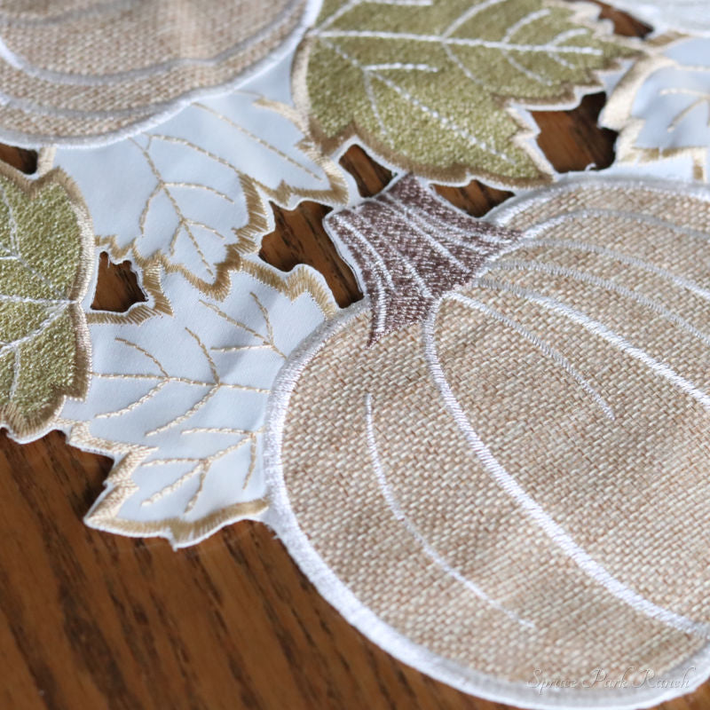Embroidered Pumpkins and Leaves Table Runner