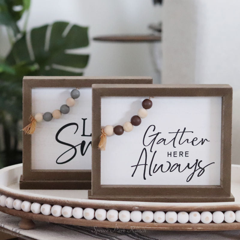Reversible Wood Holiday Table Sign Snow Gather