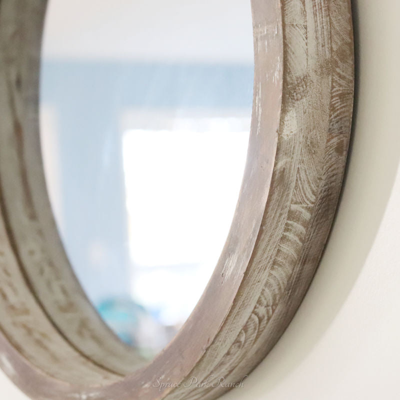 Round Wood Framed Mirror