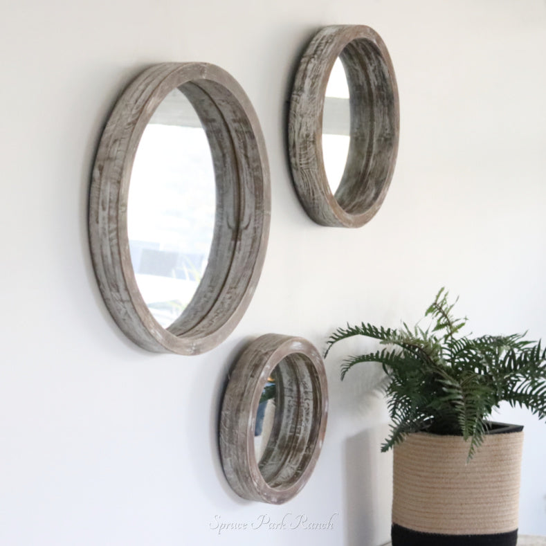 Round Wood Framed Mirror