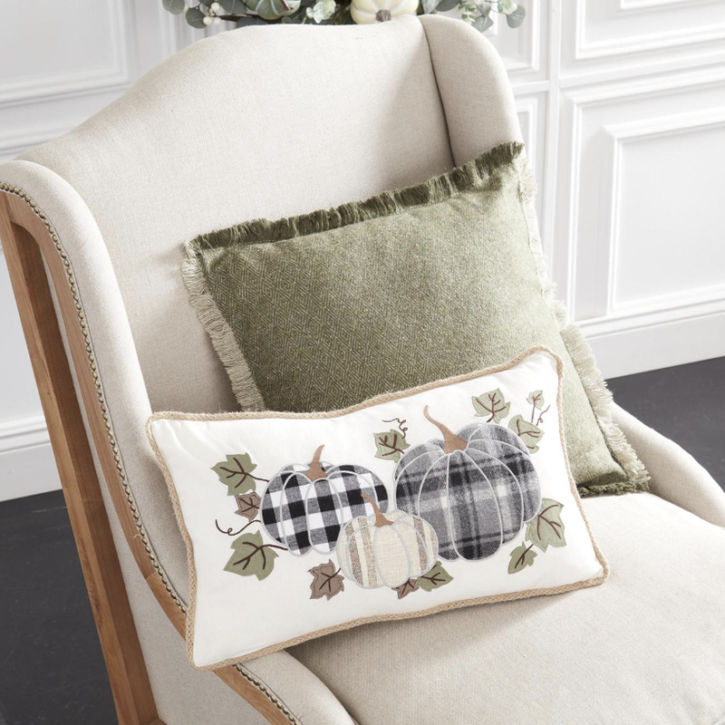 Plaid Pumpkin Applique Pillow