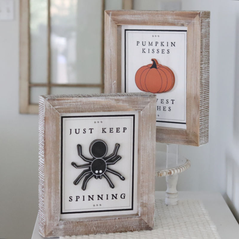 Reversible Wood Spider and Pumpkin Sign