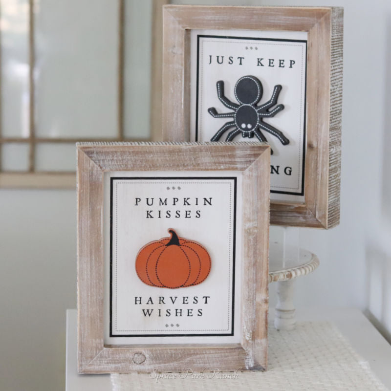 Reversible Wood Spider and Pumpkin Sign