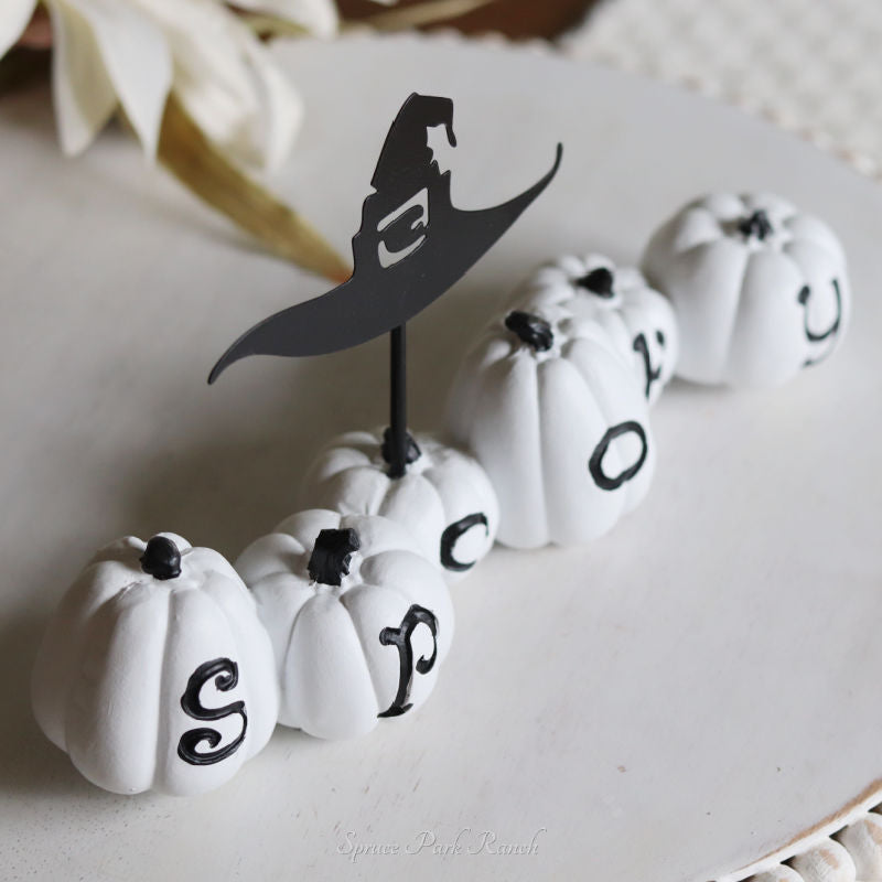 White Resin Spooky Pumpkins