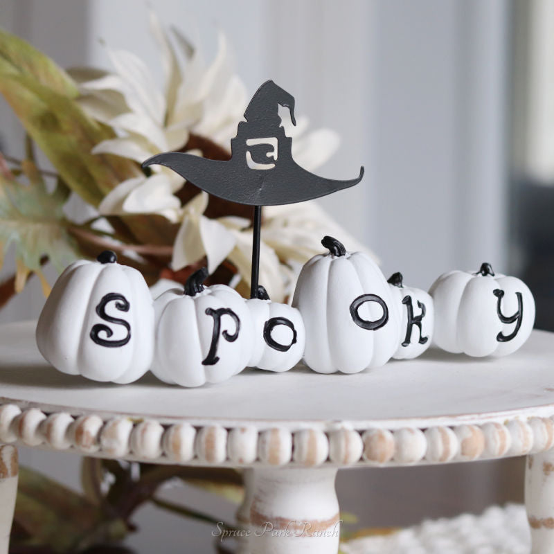 White Resin Spooky Pumpkins