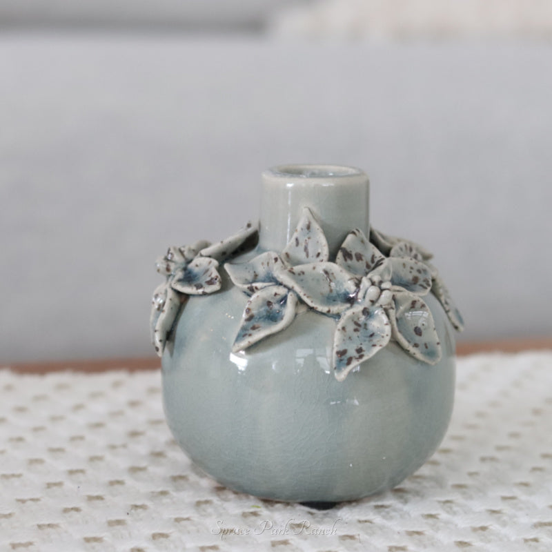 Blue Ceramic Mini Vase With Raised Flowers