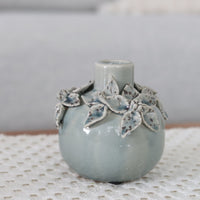 Blue Ceramic Mini Vase With Raised Flowers