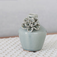 Blue Ceramic Mini Vase With Raised Flowers