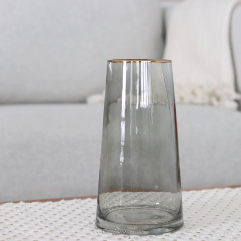 Gold Rimmed Grey Glass Vase