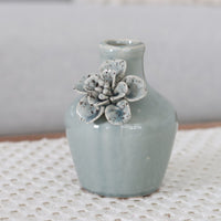 Blue Ceramic Mini Vase With Raised Flowers