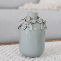 Blue Ceramic Mini Vase With Raised Flowers