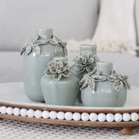 Blue Ceramic Mini Vase With Raised Flowers