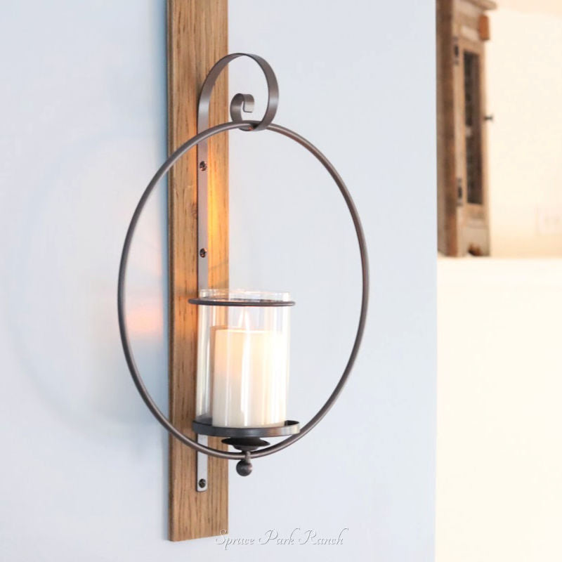 Metal and Wood Look Candle Holder Round