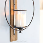 Metal and Wood Look Candle Holder Round
