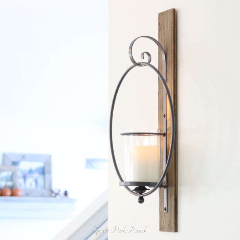 Metal and Wood Look Candle Holder Round