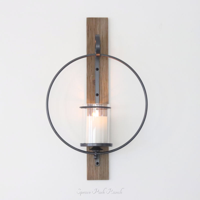 Metal and Wood Look Candle Holder Round