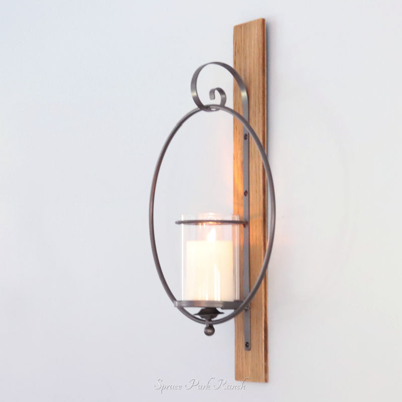 Metal and Wood Look Candle Holder Round