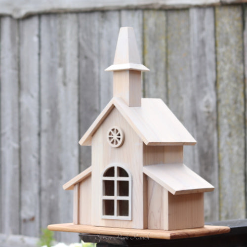 Birdhouse Church Cedar White Stain