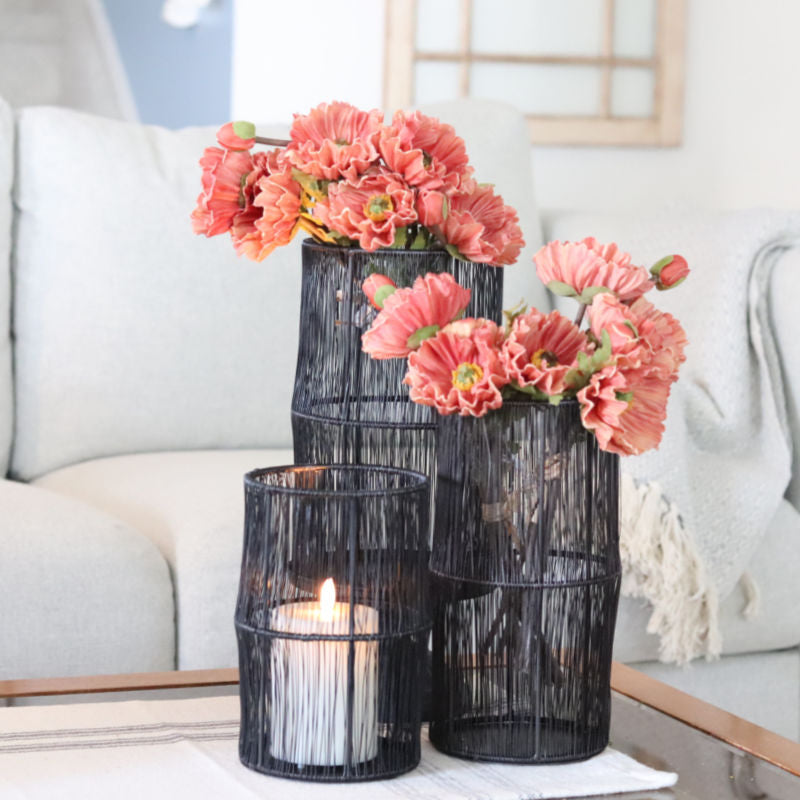 Dark Metal Wire Basket Vase