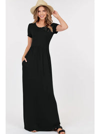 Short Sleeve Empire Waist Maxi Dress With Pockets