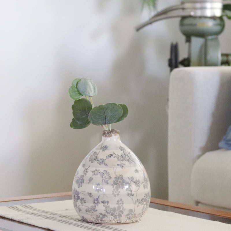 Vintage Grey Floral Ceramic Crackle Vase